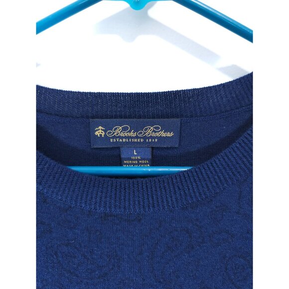 Brooks Brothers Navy Paisley Merino Wool Sweater L Crew Neck Long Sleeve Classic - Picture 2 of 9